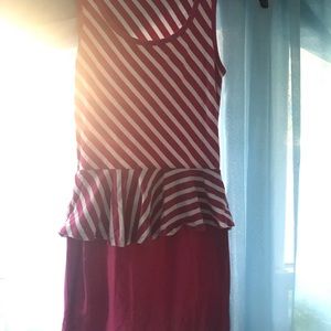 Pink and White Peplum Fitted Dress